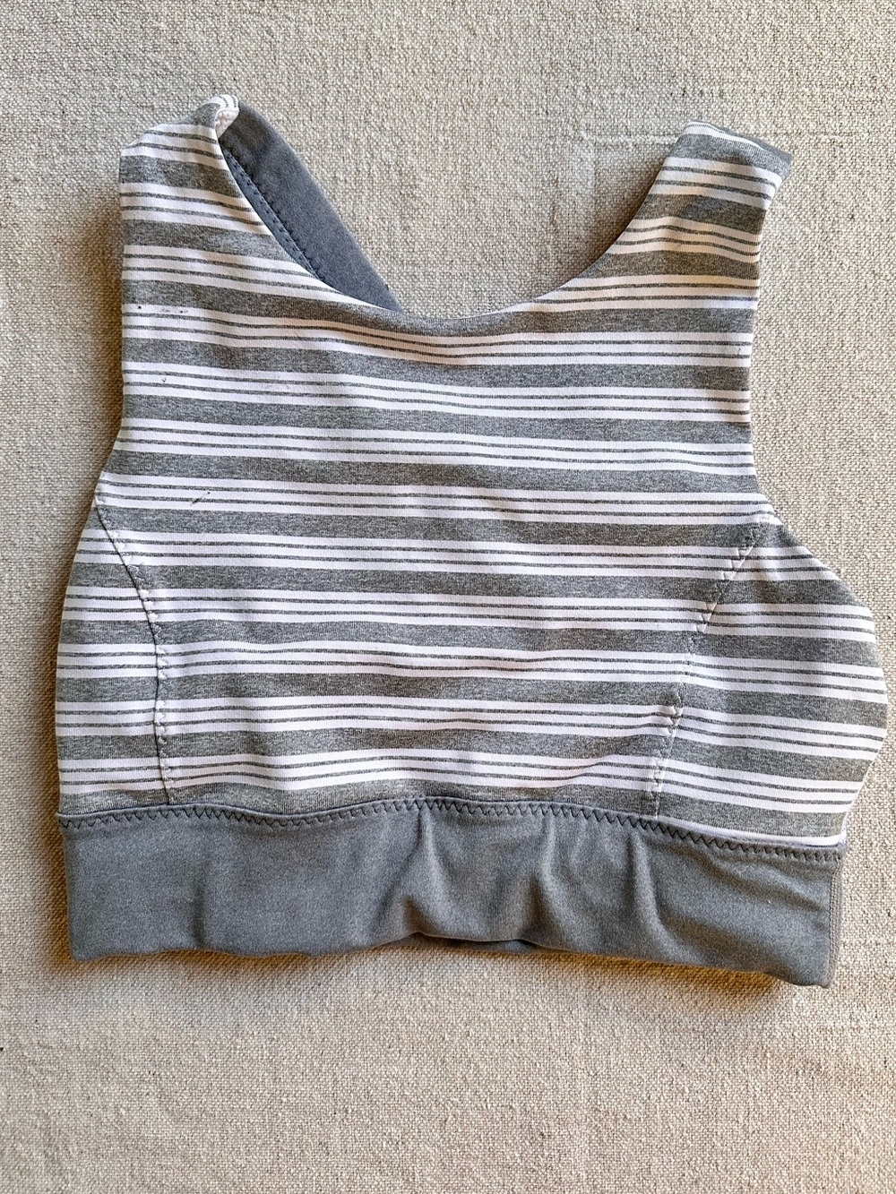 Athleta Gray White Striped Cross Back Longline Sports Bra Crop Tank XS